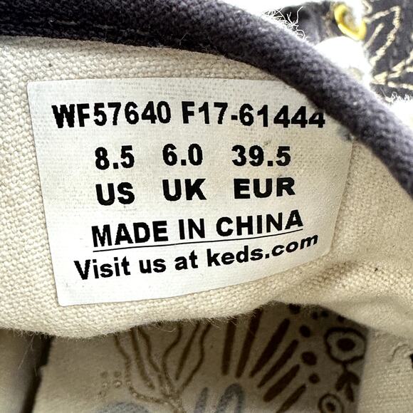 Keds Rifle Paper Co Kickstart Hi Queen Anne Sneakers Shoes Black Gold Floral 8.5 - Picture 7 of 8